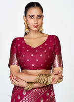 Thumbnail for Vellora Wine Magenta Premium Zari Weaving Designer Silk Saree