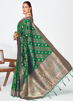 Thumbnail for Vellora Emerald Green Soft Silk Royal Zari Weaving Saree