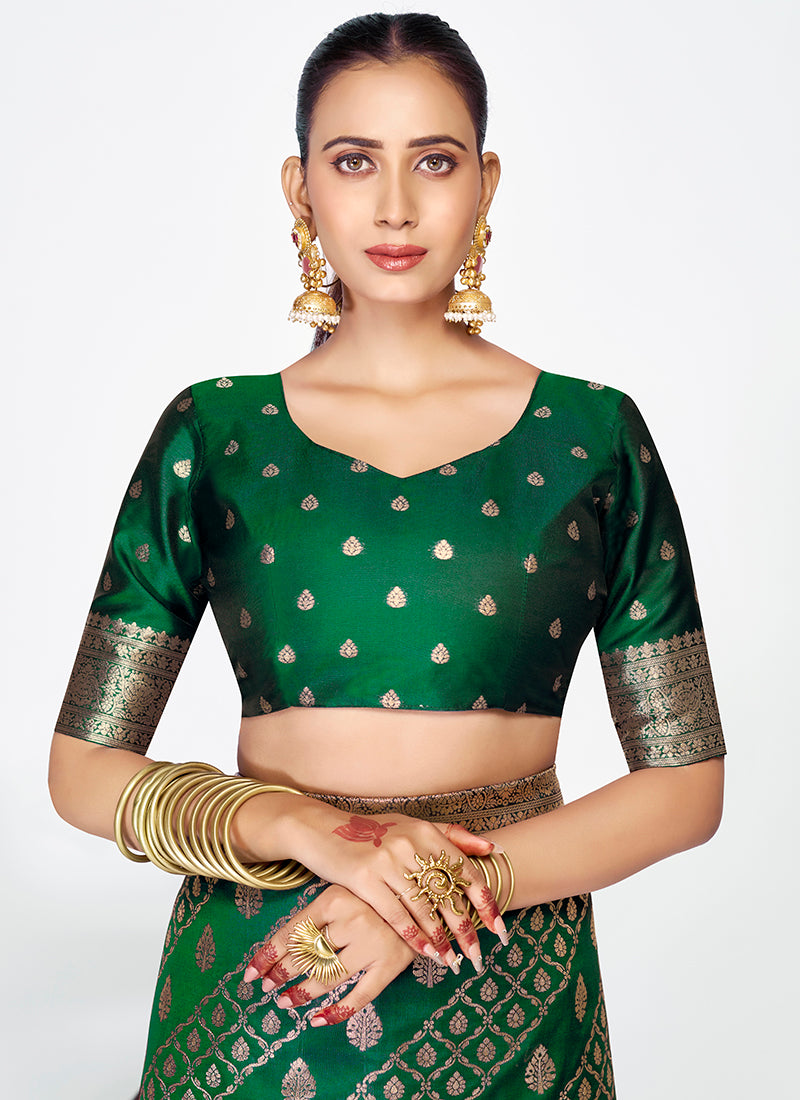 Vellora Emerald Green Soft Silk Royal Zari Weaving Saree