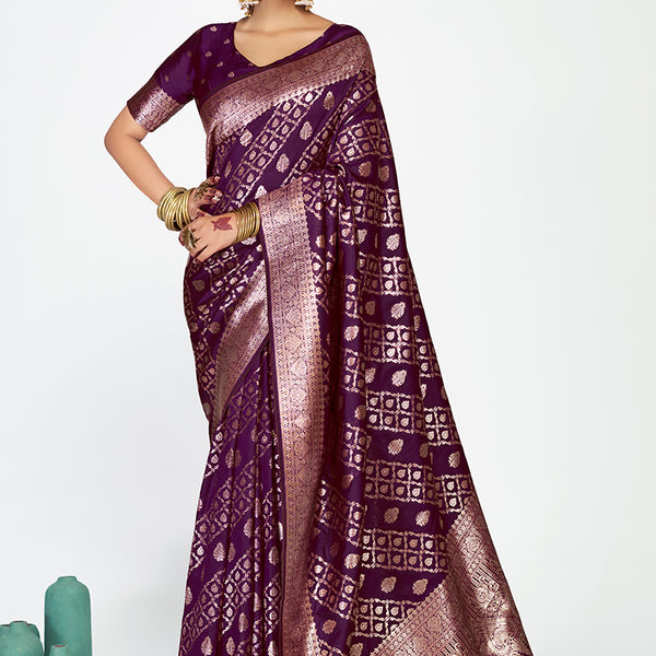 Vellora Royal Purple Traditional Soft Silk Zari Weaving Saree