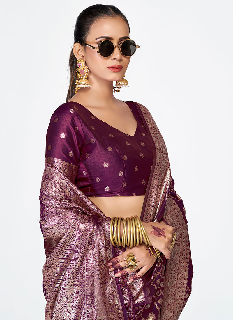 Vellora Royal Purple Traditional Soft Silk Zari Weaving Saree