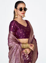 Thumbnail for Vellora Royal Purple Traditional Soft Silk Zari Weaving Saree