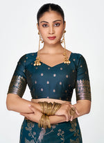 Thumbnail for Vellora Navy Blue Banarasi Silk Saree with Rich Zari Weaving