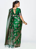 Thumbnail for Vellora Emerald Green Banarasi Silk Saree with Intricate Zari Work
