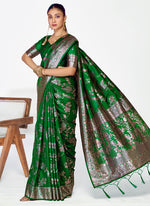 Thumbnail for Vellora Emerald Green Banarasi Silk Saree with Intricate Zari Work