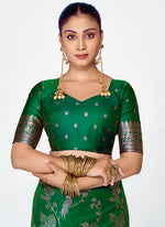 Thumbnail for Vellora Emerald Green Banarasi Silk Saree with Intricate Zari Work