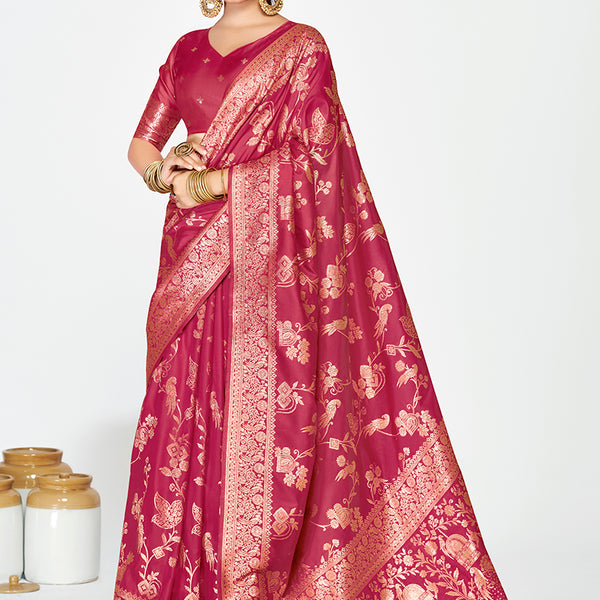 Vellora Rose Pink Banarasi Silk Saree with Antique Zari Border