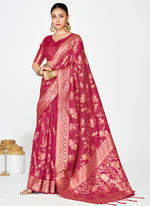 Thumbnail for Vellora Rose Pink Banarasi Silk Saree with Antique Zari Border
