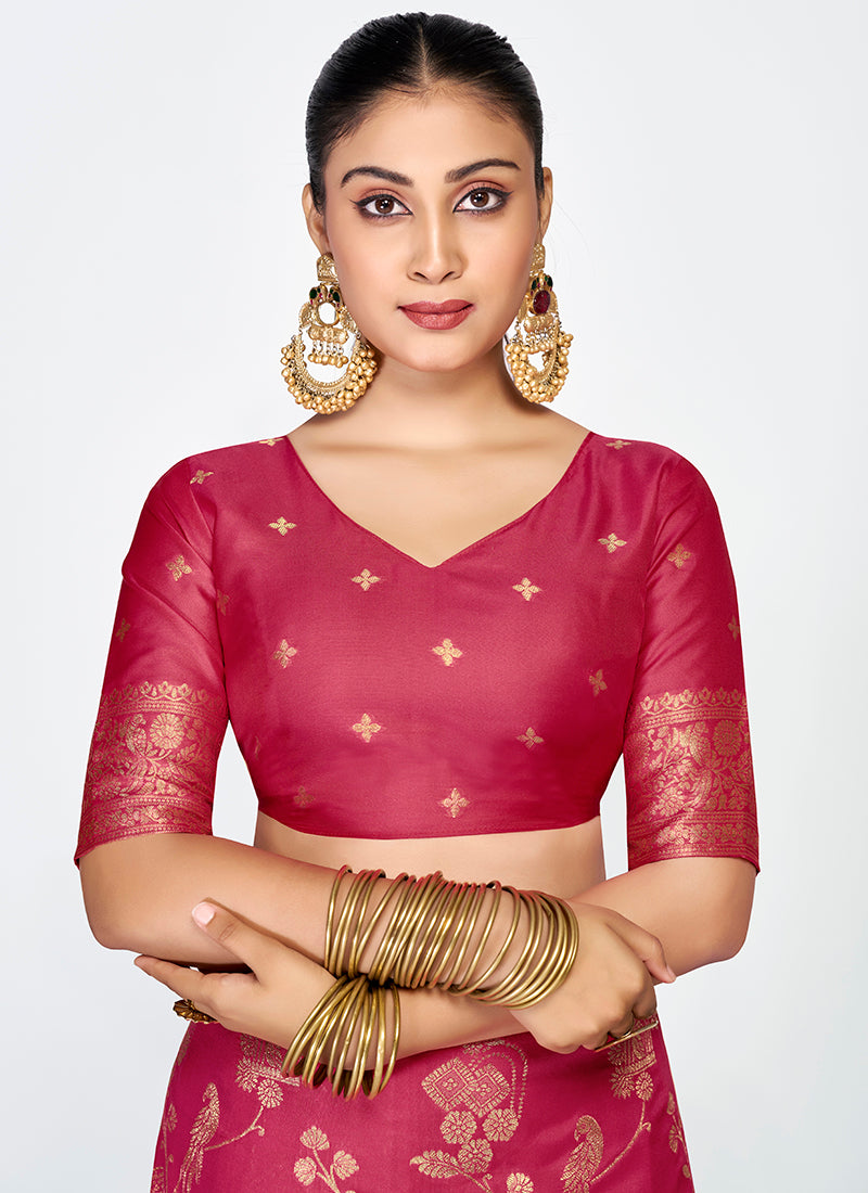 Vellora Rose Pink Banarasi Silk Saree with Antique Zari Border