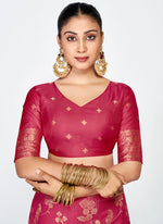 Thumbnail for Vellora Rose Pink Banarasi Silk Saree with Antique Zari Border
