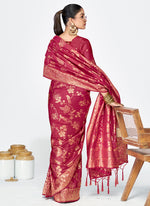 Thumbnail for Vellora Rose Pink Banarasi Silk Saree with Antique Zari Border