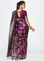 Thumbnail for Vellora Wine Banarasi Silk Saree with Heavy Traditional Zari
