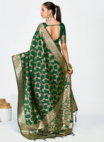 Thumbnail for Vellora Emerald Green Banarasi Silk Saree with Rich Golden Zari Weaving