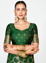 Thumbnail for Vellora Emerald Green Banarasi Silk Saree with Rich Golden Zari Weaving