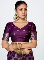 Thumbnail for Vellora Plum Purple Banarasi Silk Saree with Traditional Floral Zari Pattern