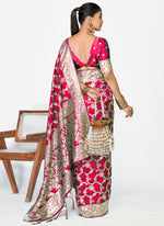 Thumbnail for Vellora Rani Pink Banarasi Soft Silk Saree with Heavy Golden Jaal Weaving