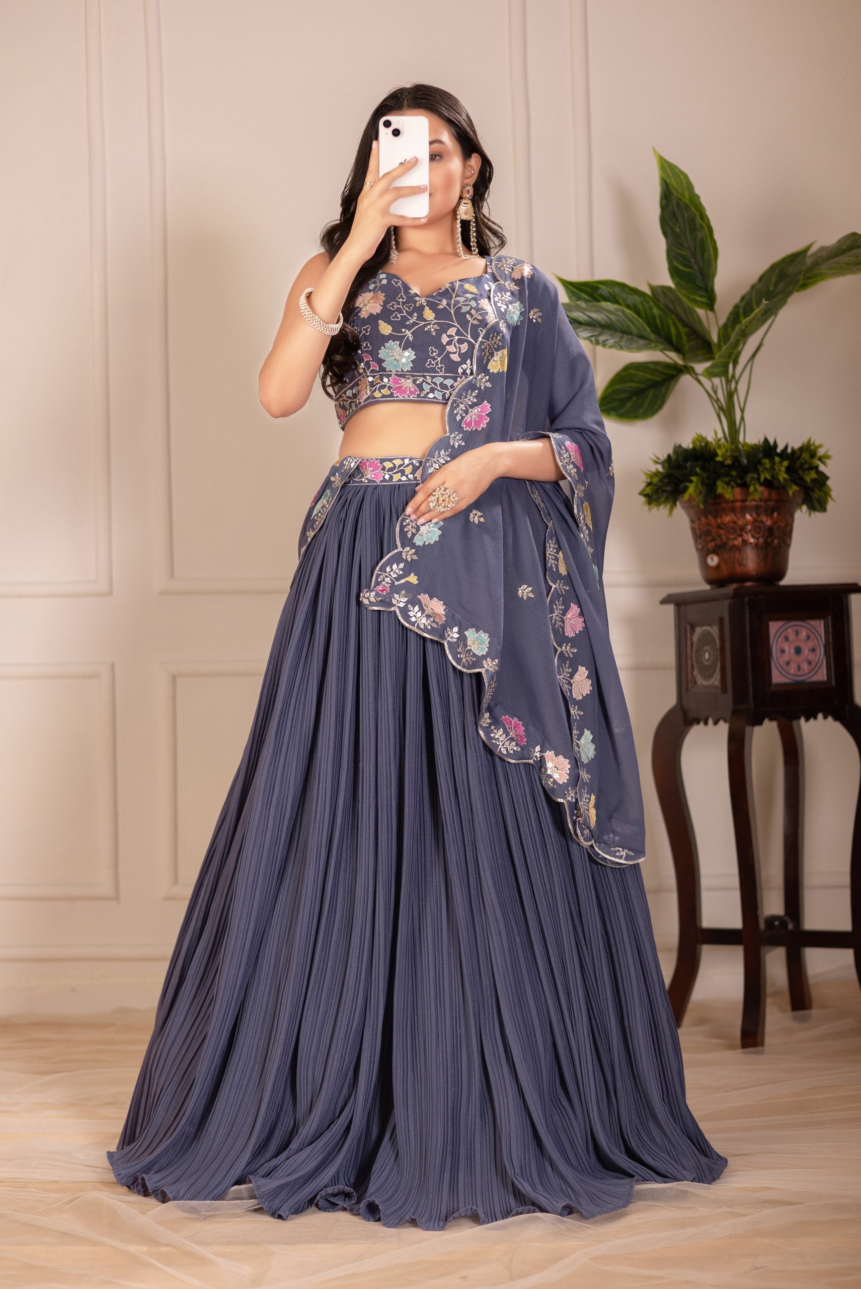 Lehenga Mart Designer Wedding Lehenga choli for Women - Grey - Distacart