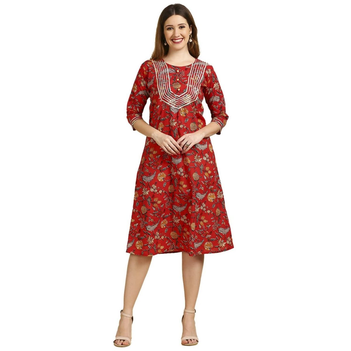 Anubhutee Women's Cotton A-Line Midi Casual Red Dress - Distacart