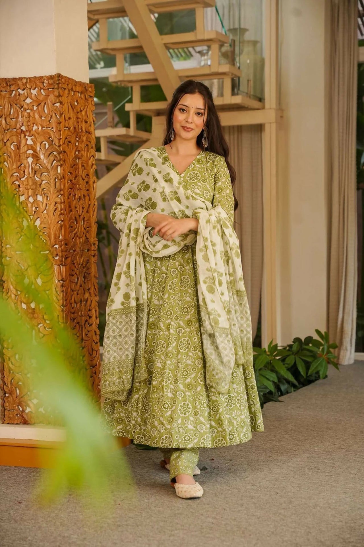 Aayaa Designer Cotton Silk Suit - Pista Green - Dista