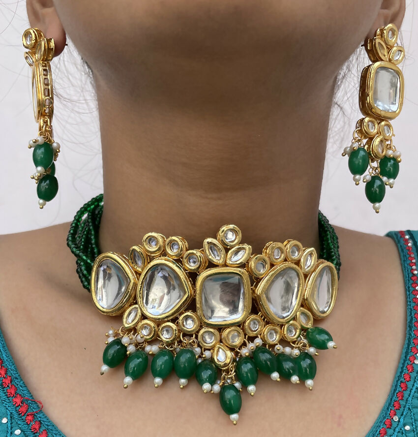 Joban Fashion Hand Made High Quality Gold Plated Base Metal Alloy Kundan Stone Studded Kundan Jewellery Set - Distacart