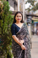 Thumbnail for Black Poly Georgette Ethnic Motifs Saree with Unstitched Blouse - A2M