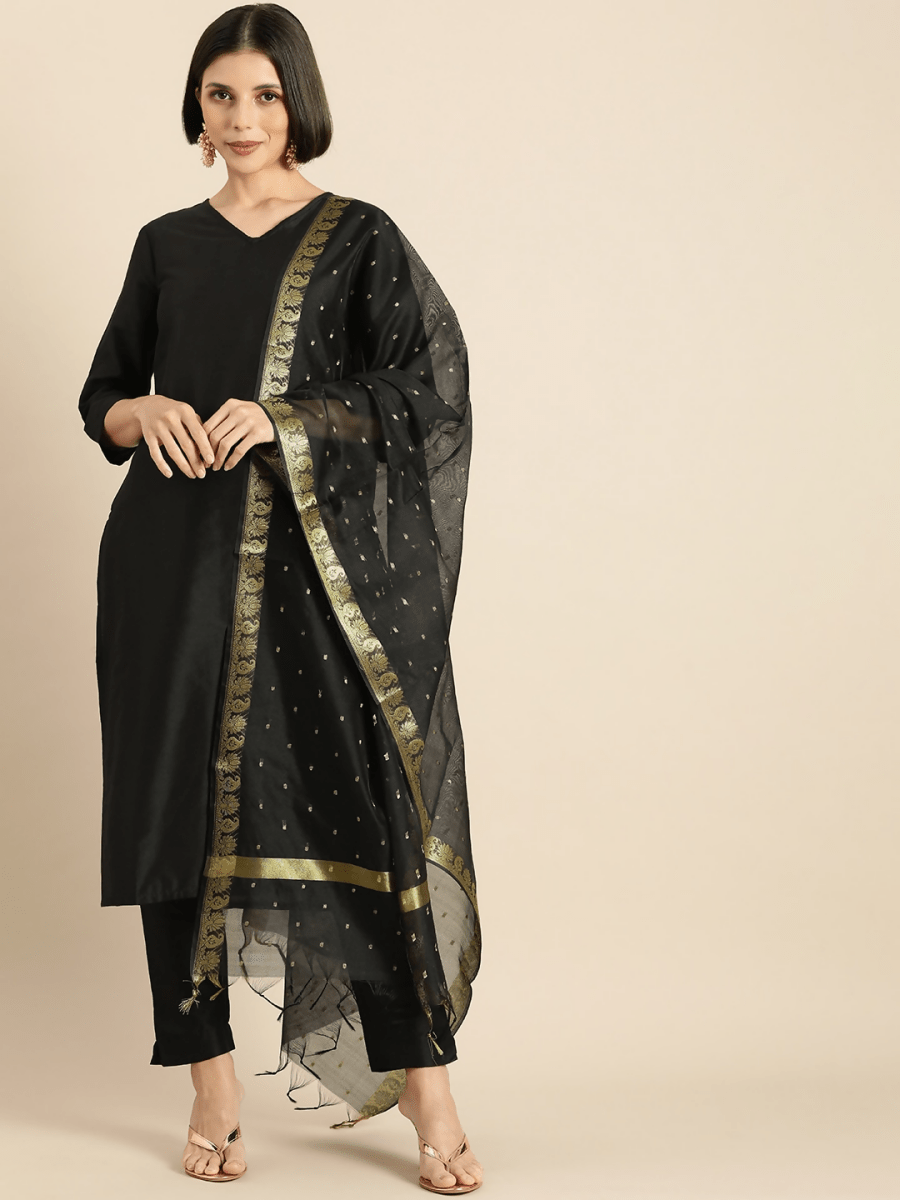 Anouk Women Black Kurta with Trousers & With Dupatta - Distacart