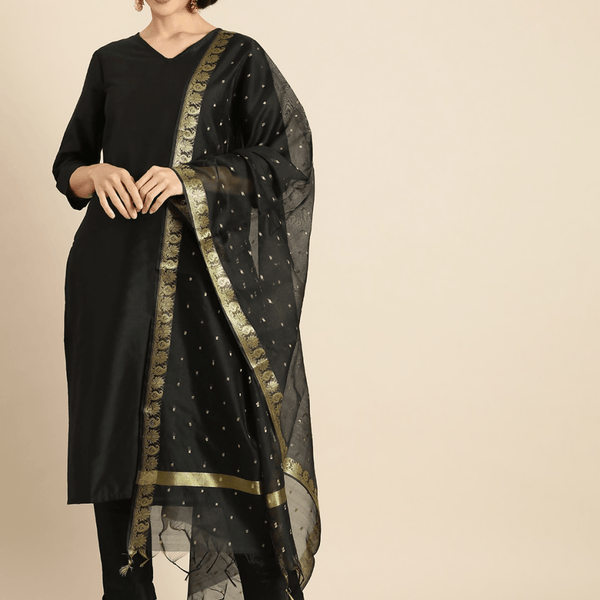 Anouk Women Black Kurta with Trousers & With Dupatta - Distacart