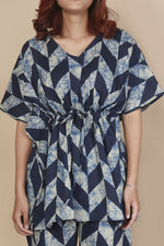 Thumbnail for Breathables Women’S Loungewear Kaftan Cotton Blue Geometric Print Co-Ord Set - Dista