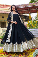 Thumbnail for Teeya Creation Womens New Stylish Heavy Sequence Embroidery Work Black Gown Set - Dista