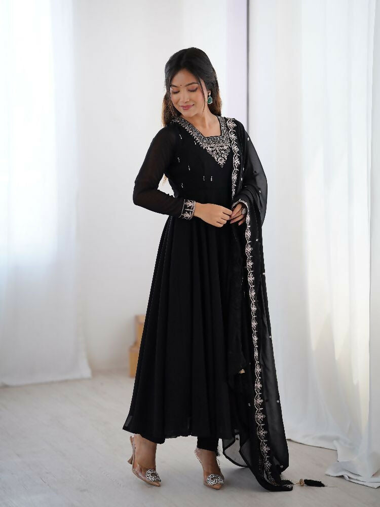 Joban Fashion Black Kurta Set Georgette Sequence Embroidery Work