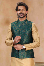 Thumbnail for Raivat Ethnic Jacquard Banarasi Silk Woven Work 3 Pics Jacket Set In Green Colour - Distacart