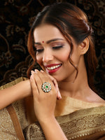 Thumbnail for Ruby Raang Gold Polished Green Kundan Ring