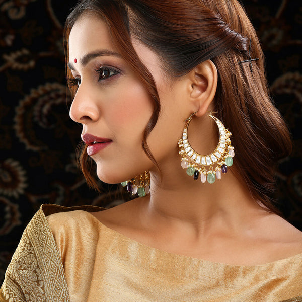 Ruby Raang Gold Polished Multi-Color Kundan Loops