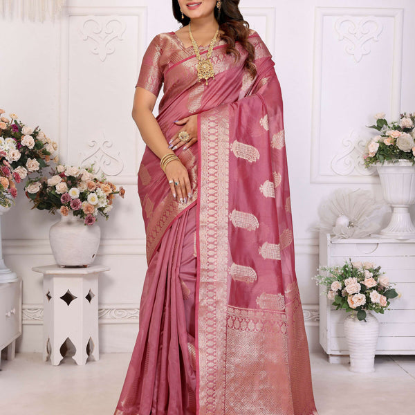 Aastha Fashion Dusty Rose Soft Organza Silk Weaving Saree - Distacart