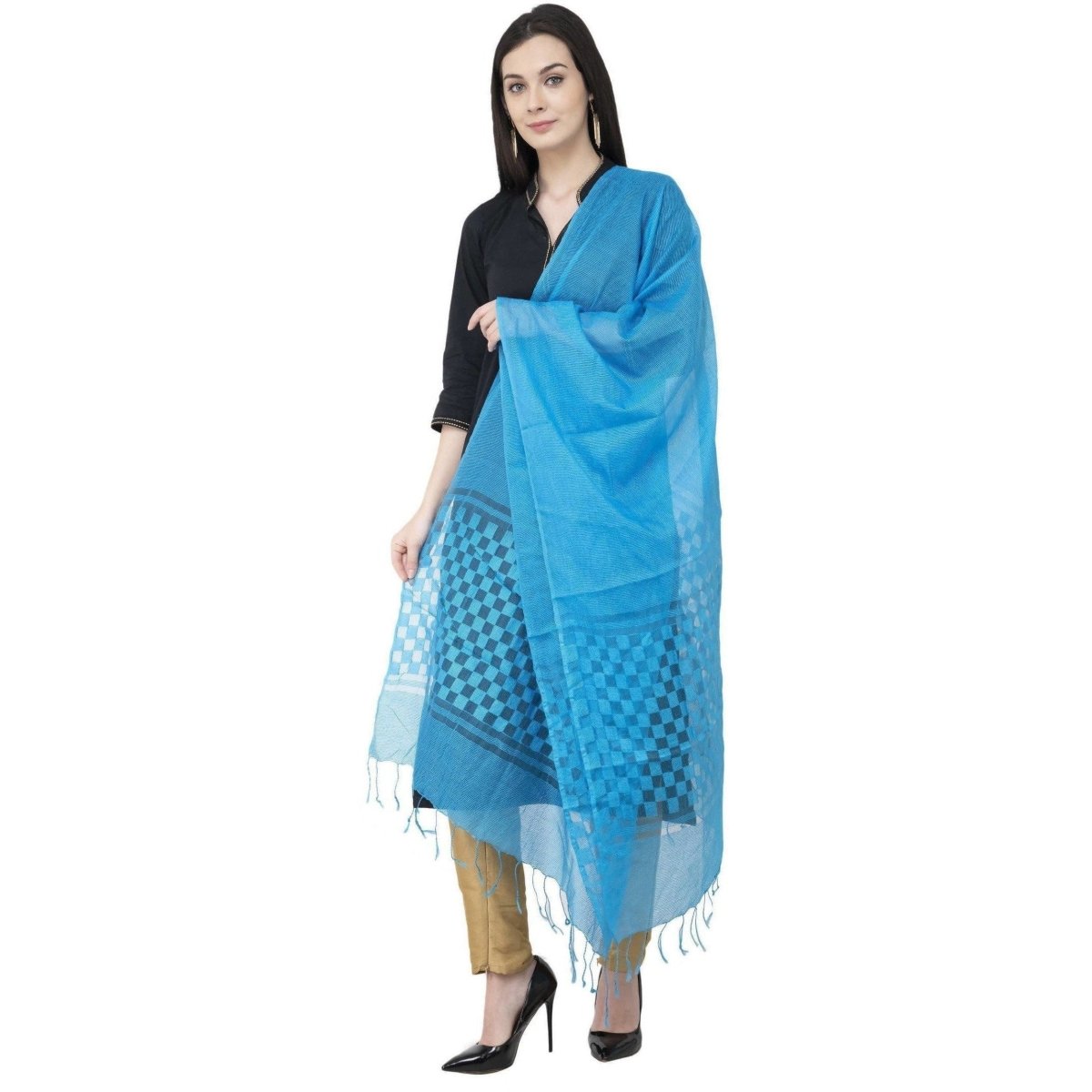A R SILK Buta Cutting Regular Dupatta Dark Firozi Color Dupatta or Chunni