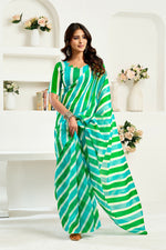 Thumbnail for Vastranavya Green Digital Printed Linen Ready To Wear Designer Saree with Unstitched Blouse - Distacart