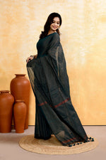Thumbnail for Piyari Fashion Women's Moss Green Embellished Cotton Blend Zari Check Handloom Saree - Distacart