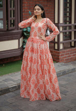 Thumbnail for Jyoti Fashion Women's Peach Heavy Digital Printed Pure Chanderi Anarkali Dress - Distacart