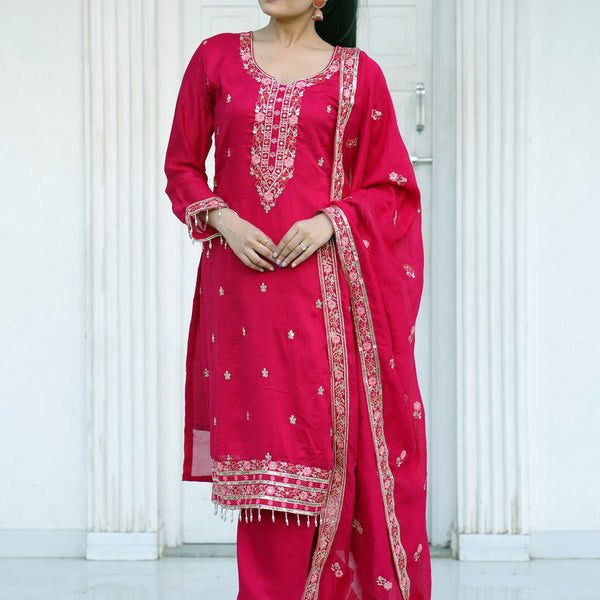 Lehenga Mart Designer Vichitra Suit With Sequence Embroidered Work - Pink - Distacart