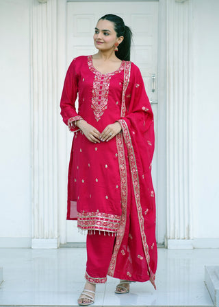 Lehenga Mart Designer Vichitra Suit With Sequence Embroidered Work - Pink - Distacart