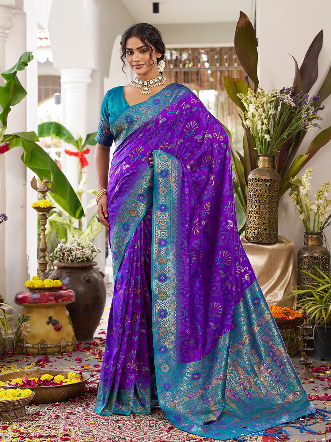 Anaita Violet Silk Woven Saree With Blouse - Distacart