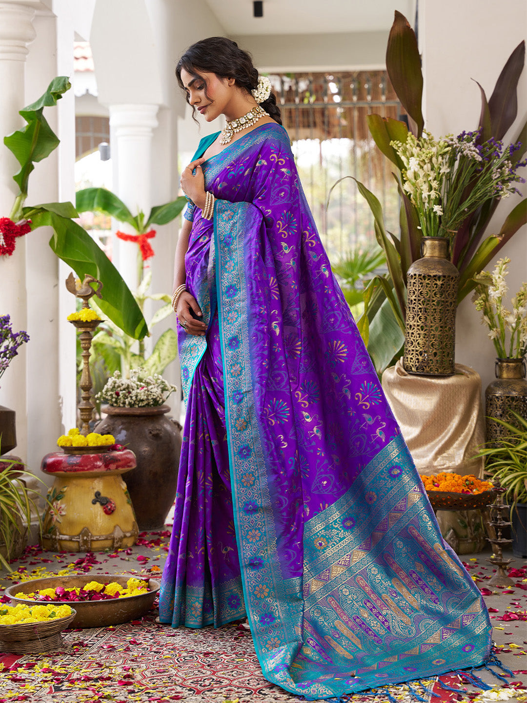 Anaita Violet Silk Woven Saree With Blouse - Distacart