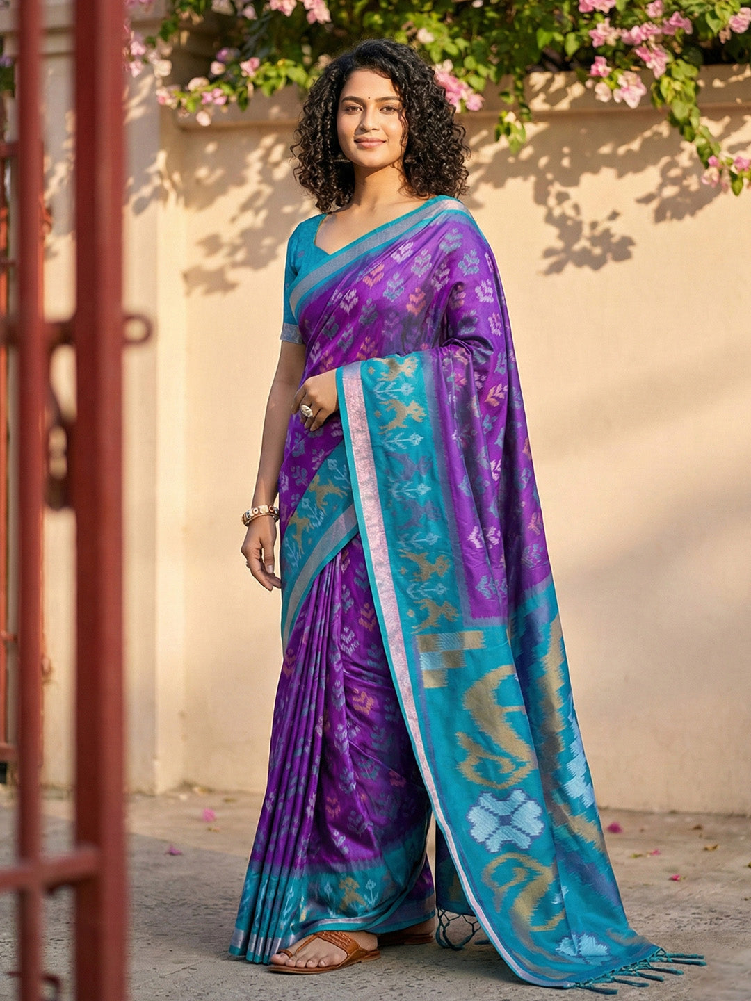 Anaita Violet Pochampally Printed Saree With Blouse - Distacart