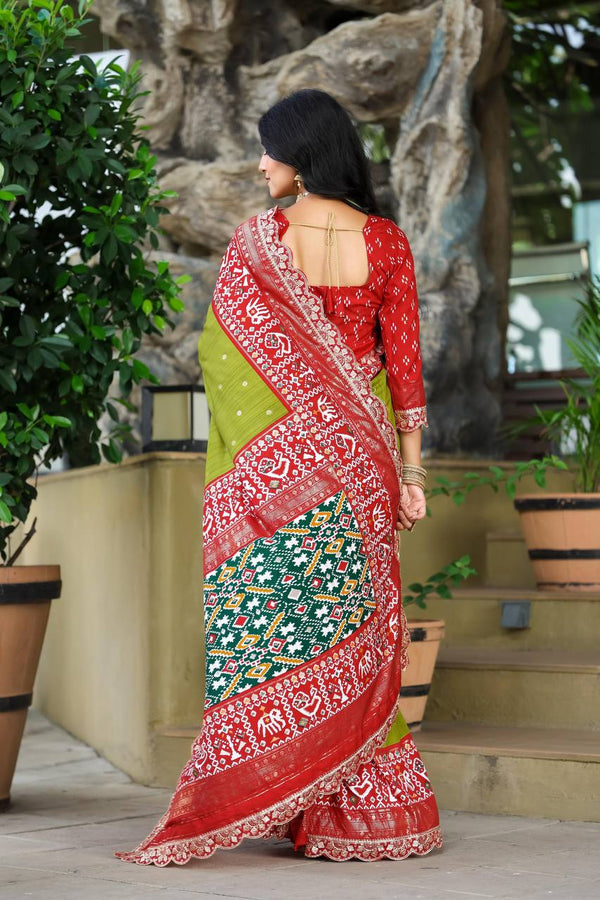 Teeya Creation Olive Color Mercerized New Sigma Silk Ikkat Saree - Distacart