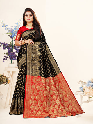 Vedant Vastram Litchi Silk Designer Banarasi Saree - Black - Distacart