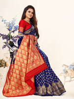 Thumbnail for Vedant Vastram Litchi Silk Designer Banarasi Saree - Blue - Distacart