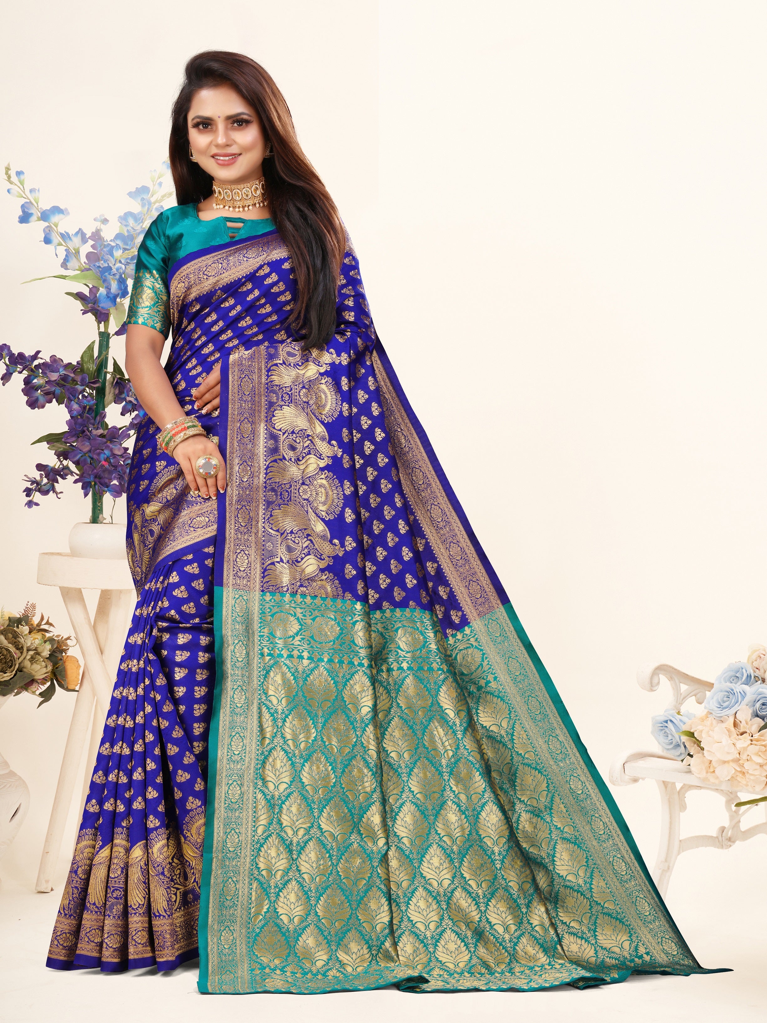 Vedant Vastram Litchi Silk Designer Banarasi Saree - Violate - Distacart