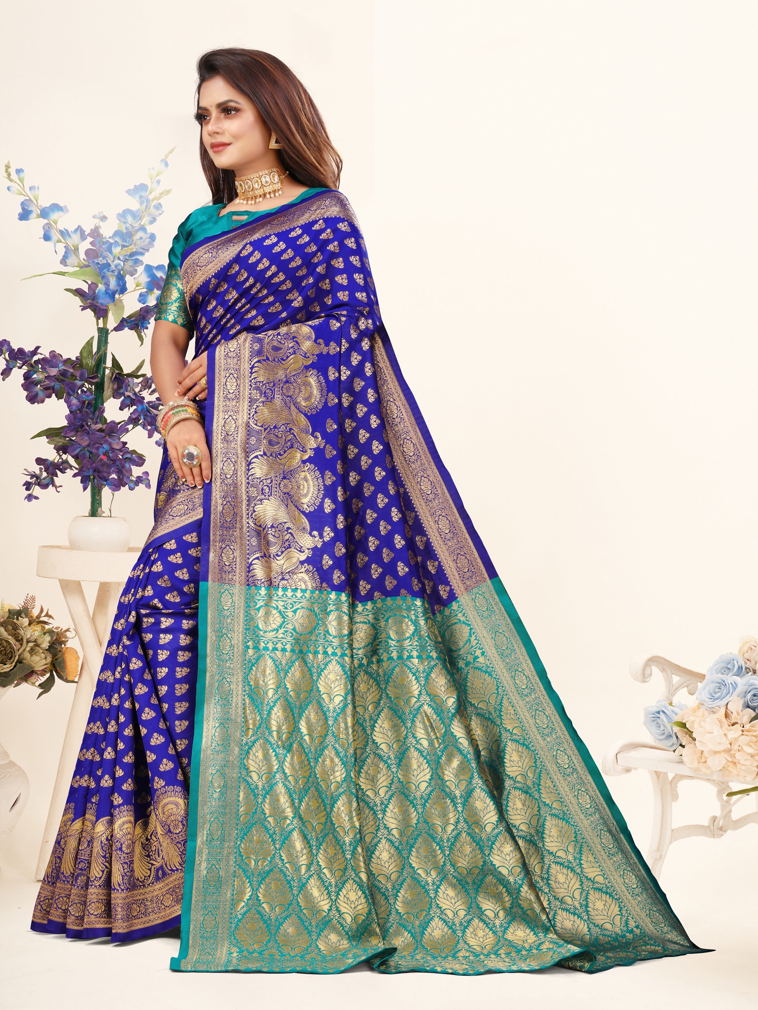 Vedant Vastram Litchi Silk Designer Banarasi Saree - Violate - Distacart