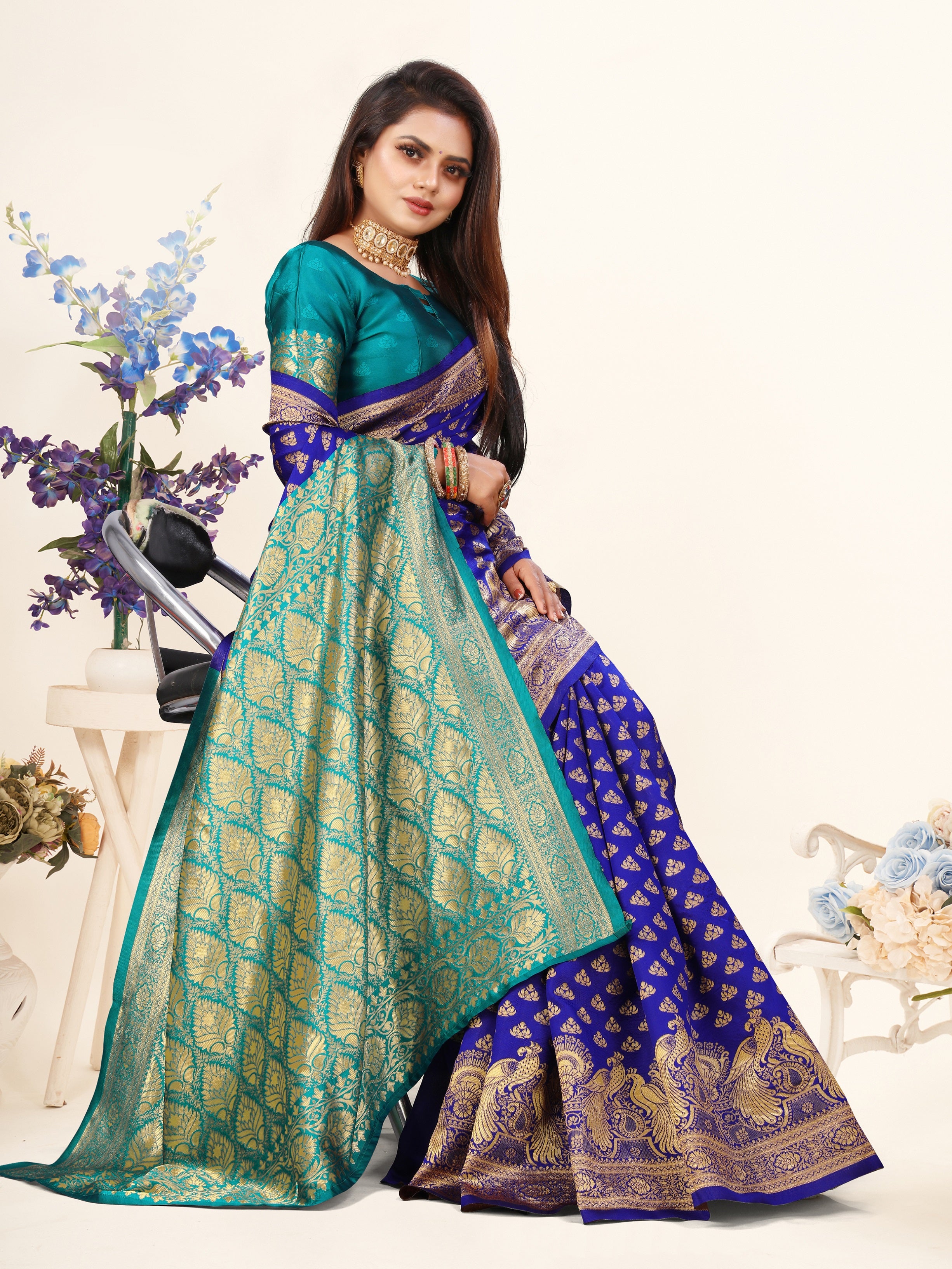 Vedant Vastram Litchi Silk Designer Banarasi Saree - Violate - Distacart