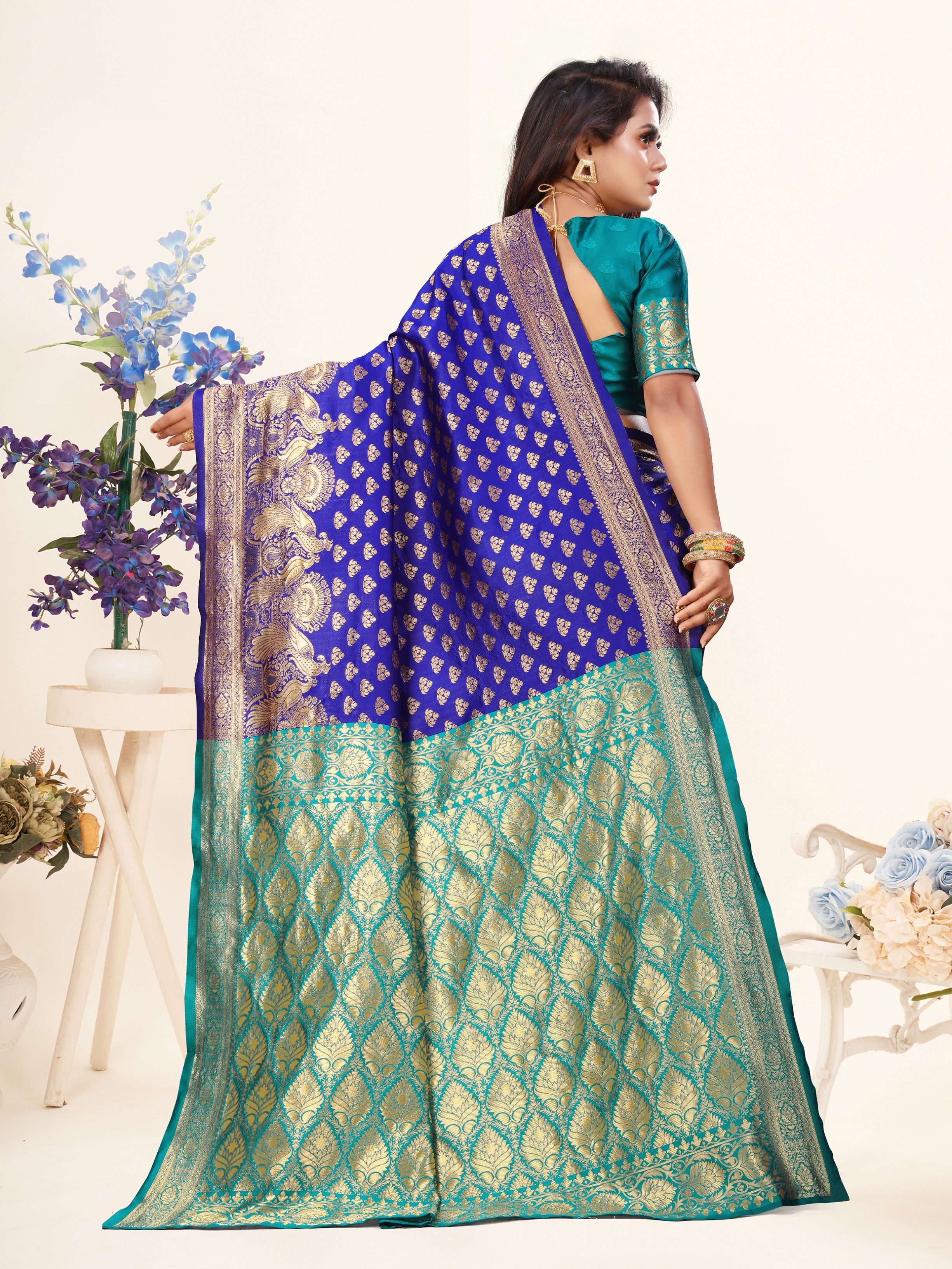 Vedant Vastram Litchi Silk Designer Banarasi Saree - Violate - Distacart